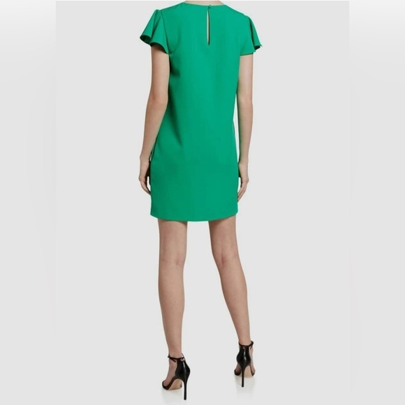 MILLY Women's 6 Solid Green Short Ruffle Sleeve Mini Shift Dress Pockets CLEAN2 - Picture 3 of 14